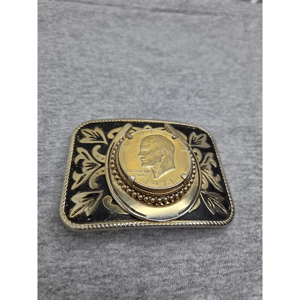 1971 Eisenhower Dollar Coin Horseshoe Western Belt Buckle